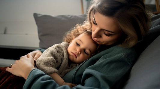 Bild beschreibt eine Mutter und ihre Tochter auf einer Couch, im Stil von weichen und verträumter Atmosphäre, dunkelgrün und dunkelgrau, 8k Auflösung, warmcore, heiteres Gefühl.