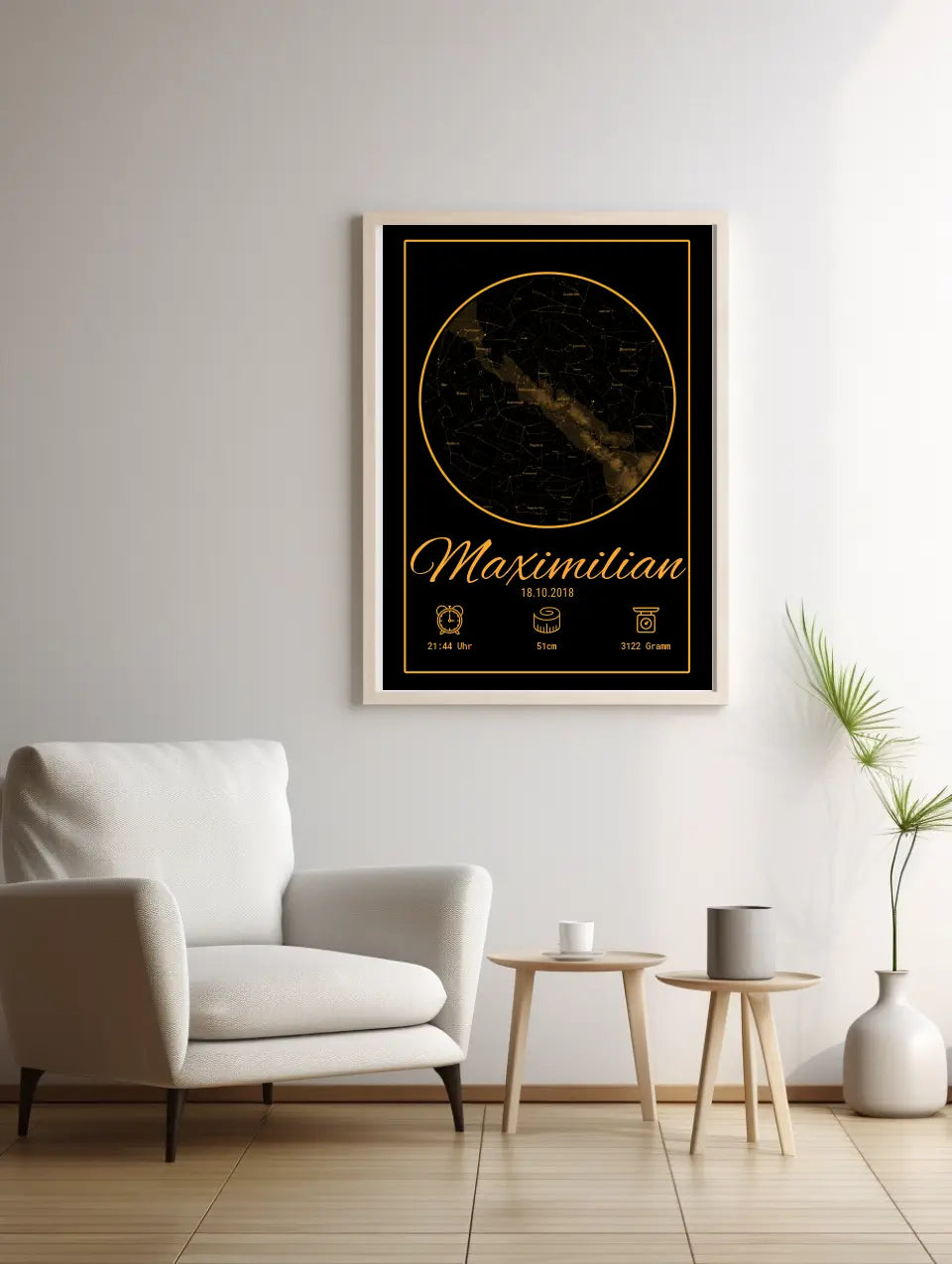 Personalisiertes Poster mit Sternenbild zur Geburtsstunde als Vorschau zum Produkt