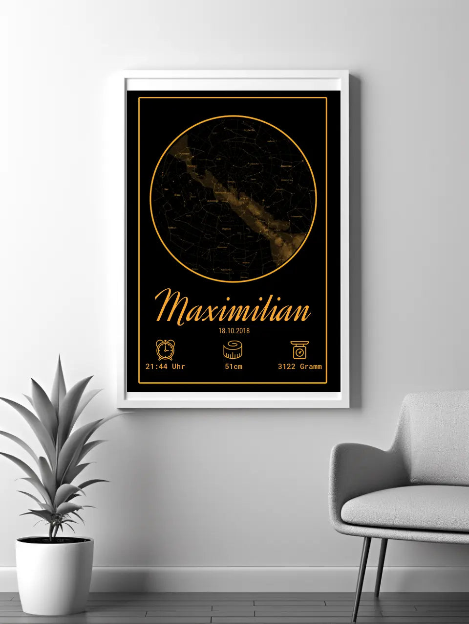 Personalisiertes Poster mit Sternenbild zur Geburtsstunde als Vorschau