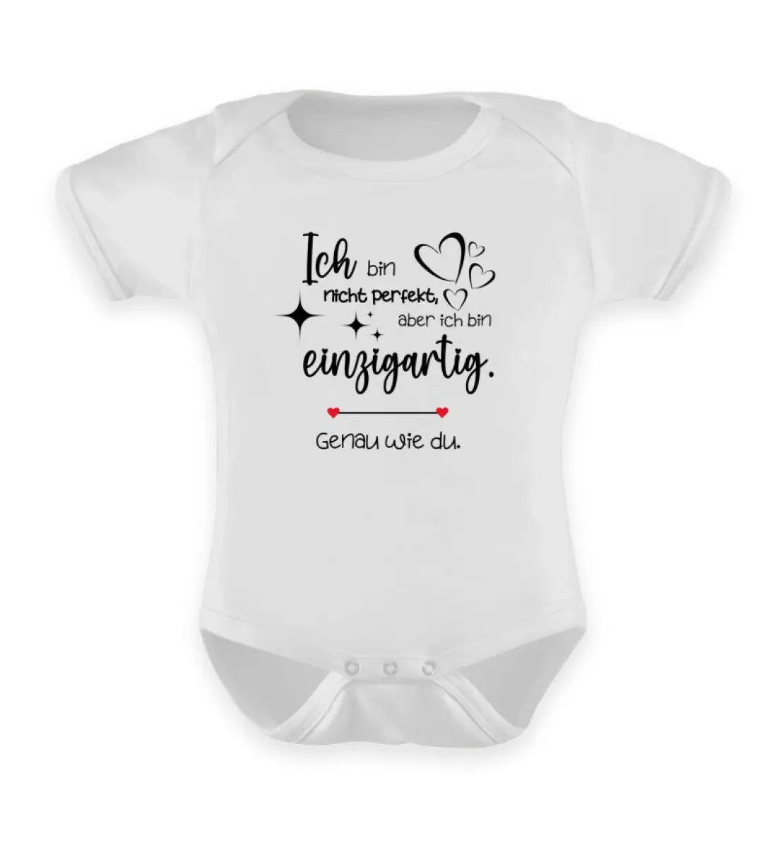 Heather Grey-Baby Body mit Spruch: Ich bin nicht perfekt...