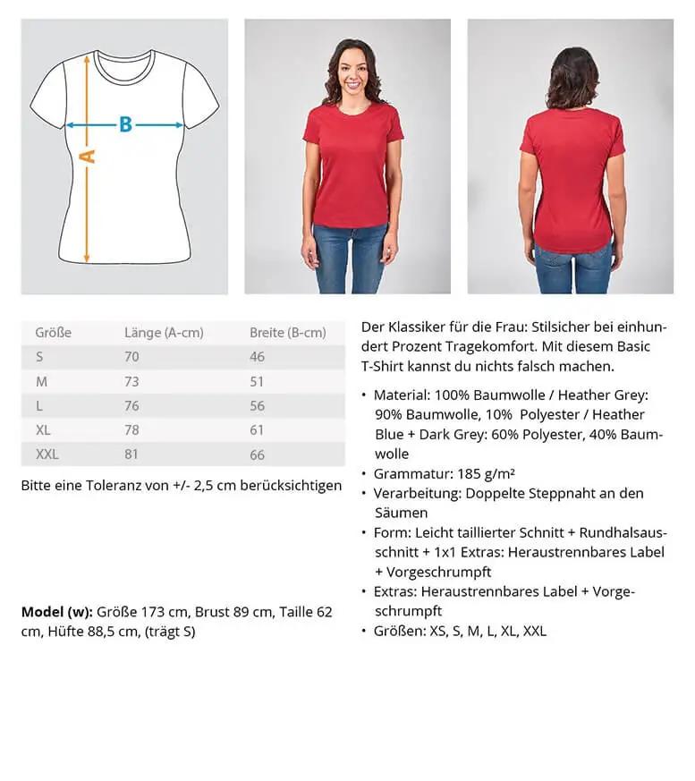 Groessentabelle T-Shirt weiblicher Schnitt Unser Goldschatz