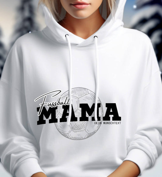 Personalisierter kuscheliger Hoodie für Fussballmamas mit individuellem Wunschtext in weiss