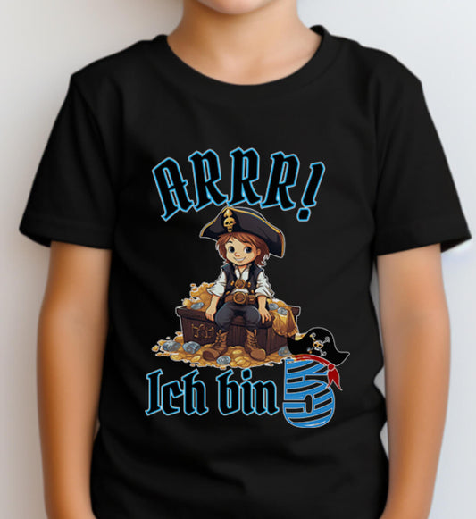 Geburtstagsshirt mit Text ARRRR! Ich bin 5  und einem Pirat auf einer Schatzkiste als Motiv - Kinder Organic Motto T-Shirt