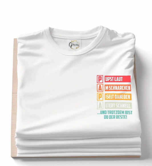 Stapel weißer t-shirts mit druck eigenschaften-flat-vatertag-geschenk