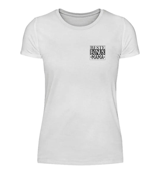 Weißes T-shirt mit Femininen Schnitt und Brustprint Beste Bonus Mama