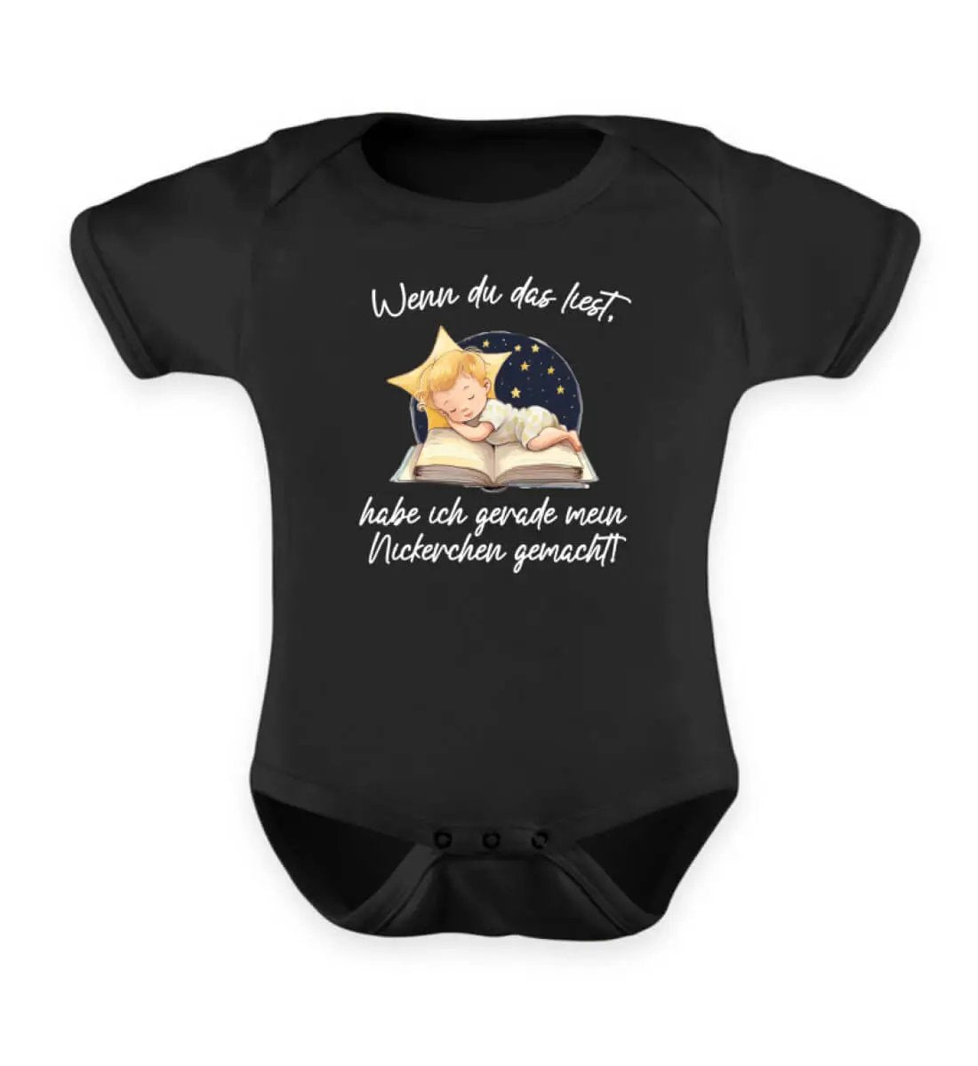 baby body schwarz mit Spruch wenn du das liest habe ich gerade mein Nickerchen gemacht auf weißen Hintergrund